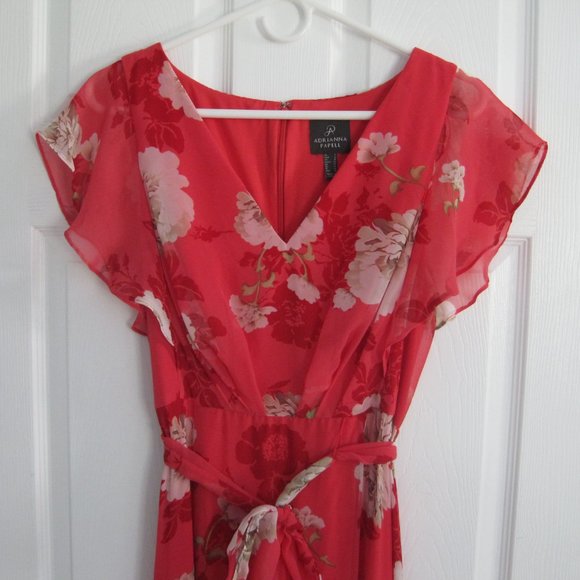 Adrianna Papell Maxi Floral Chiffon Dress in Soft Red and Pink Size 6 - Picture 2 of 10
